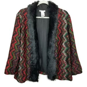 Alberto Makali | Knit Open Jacket | Faux Fur Trim